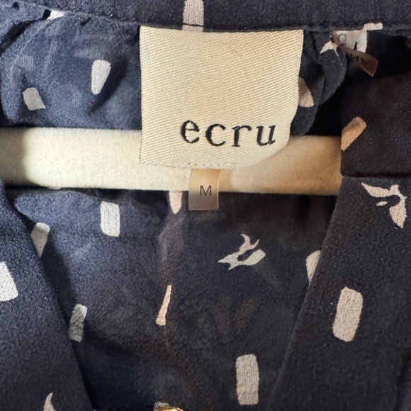 Ecru Chic Black and White Patterned 100% Silk Blouse Size M - Picture 3 of 11